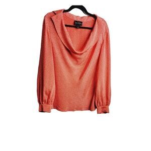 St. John Polka Dots Blouse Women's Pullover Silk Sz 16 Orange White Zip Summer